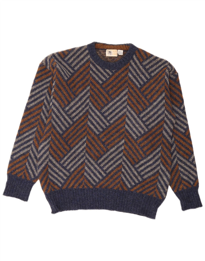Maglione girocollo da uomo vintage in lana Chevron multicolore grande