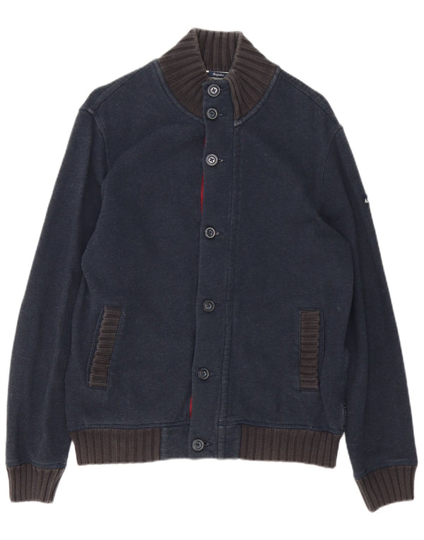 Armani Jeans Uomo Cardigan Maglione Grande Cotone Blu Navy