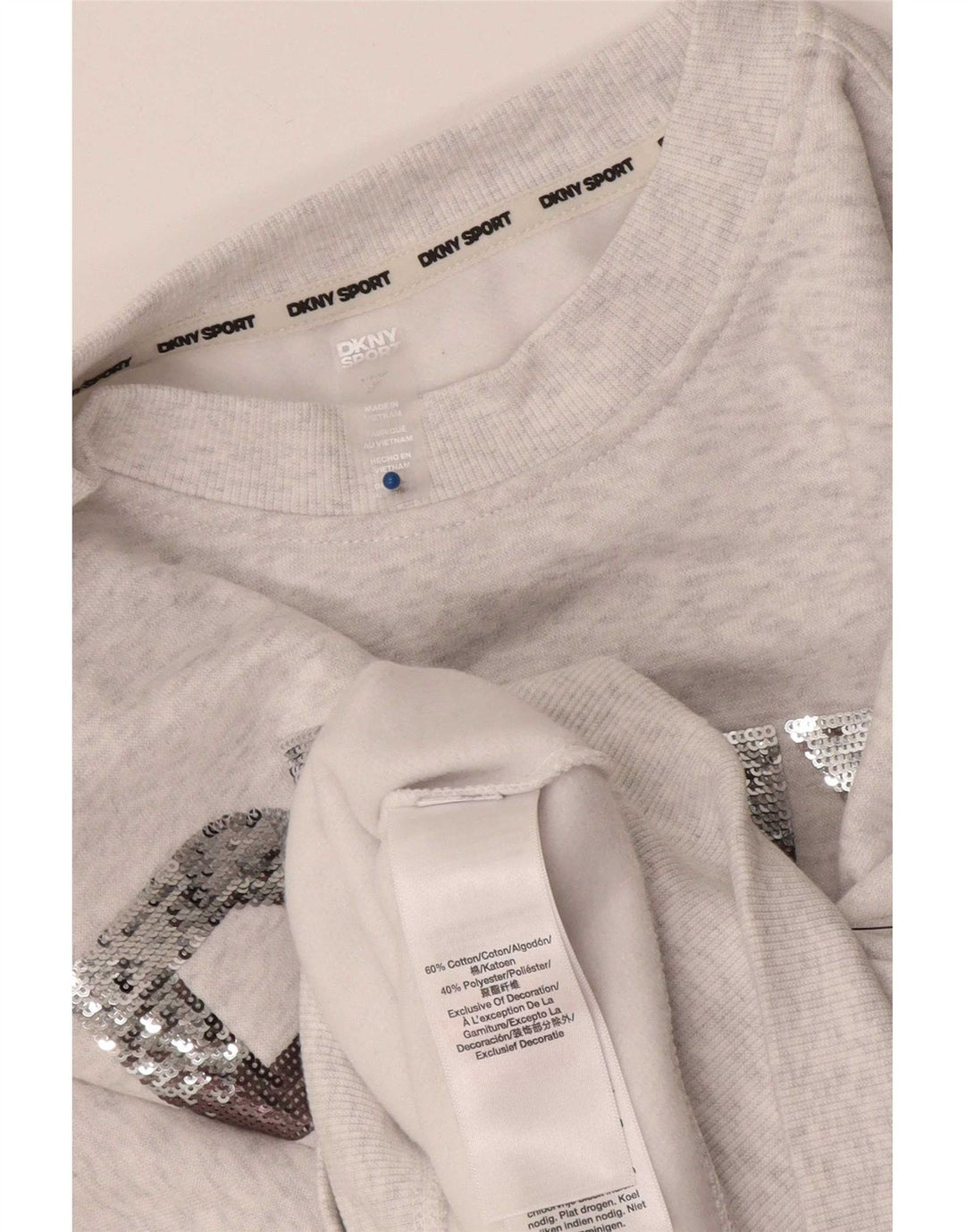 Dkny Donna Crop Graphic Felpa Oversize Maglione UK 10 Piccolo Grigio