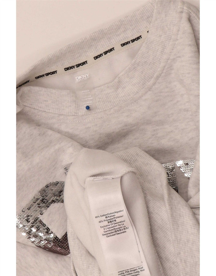 Dkny Donna Crop Graphic Felpa Oversize Maglione UK 10 Piccolo Grigio