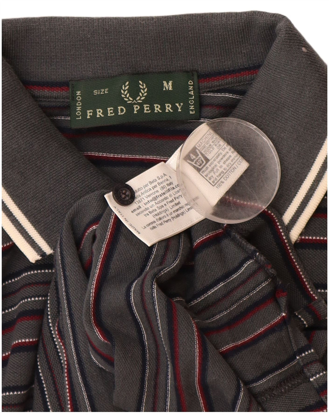 FRED PERRY Polo da uomo a maniche lunghe in cotone a righe grigio medio