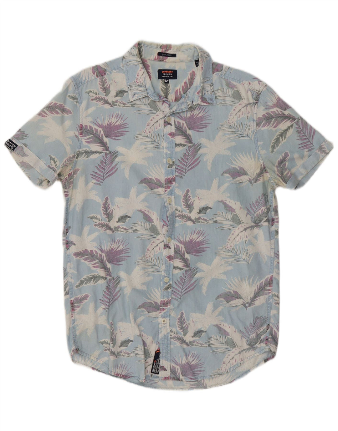 Camicia da uomo a maniche corte Regular Fit Superdry in cotone floreale blu medio
