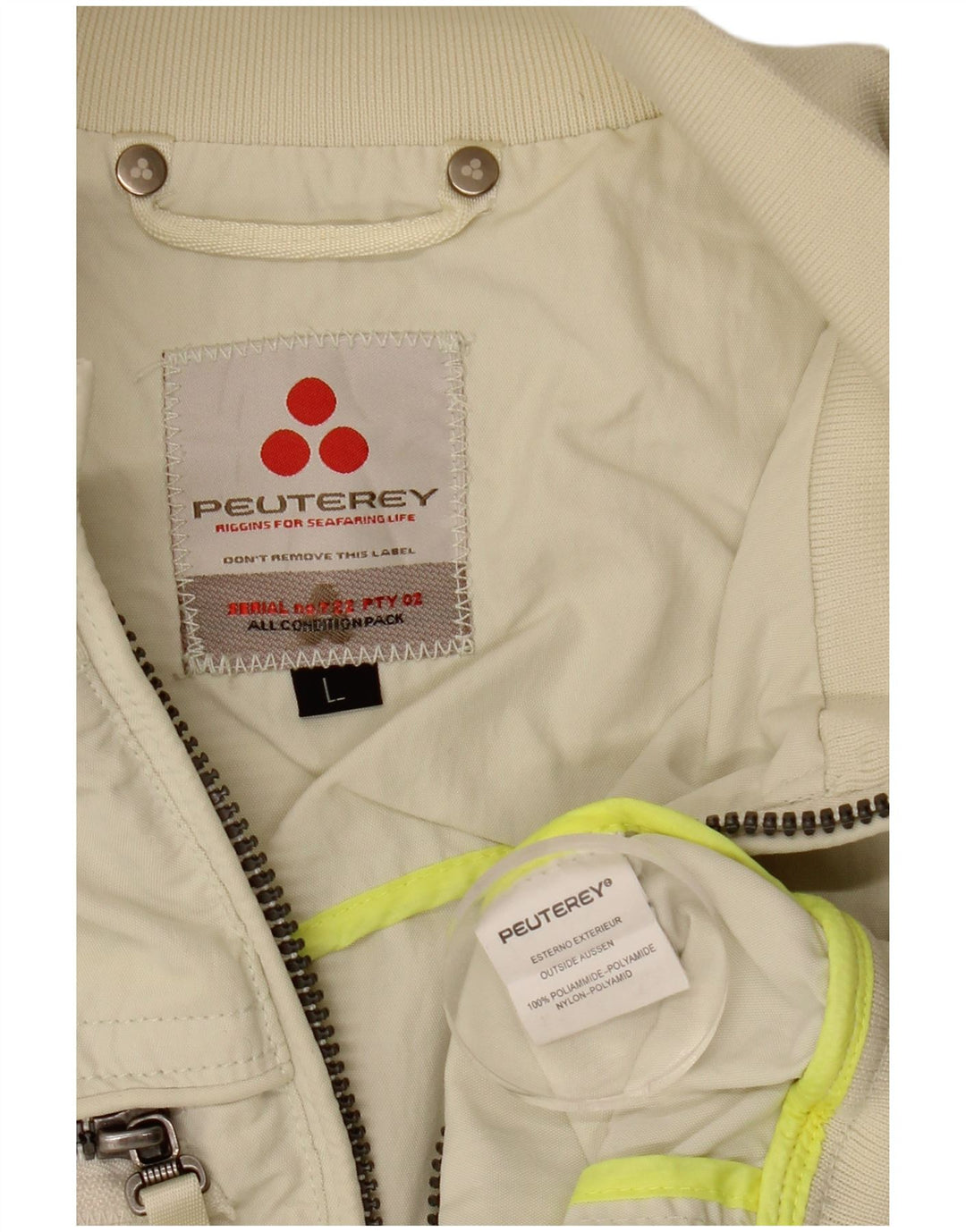 PEUTEREY Giubbotto bomber da uomo UK 40 Large in nylon bianco sporco