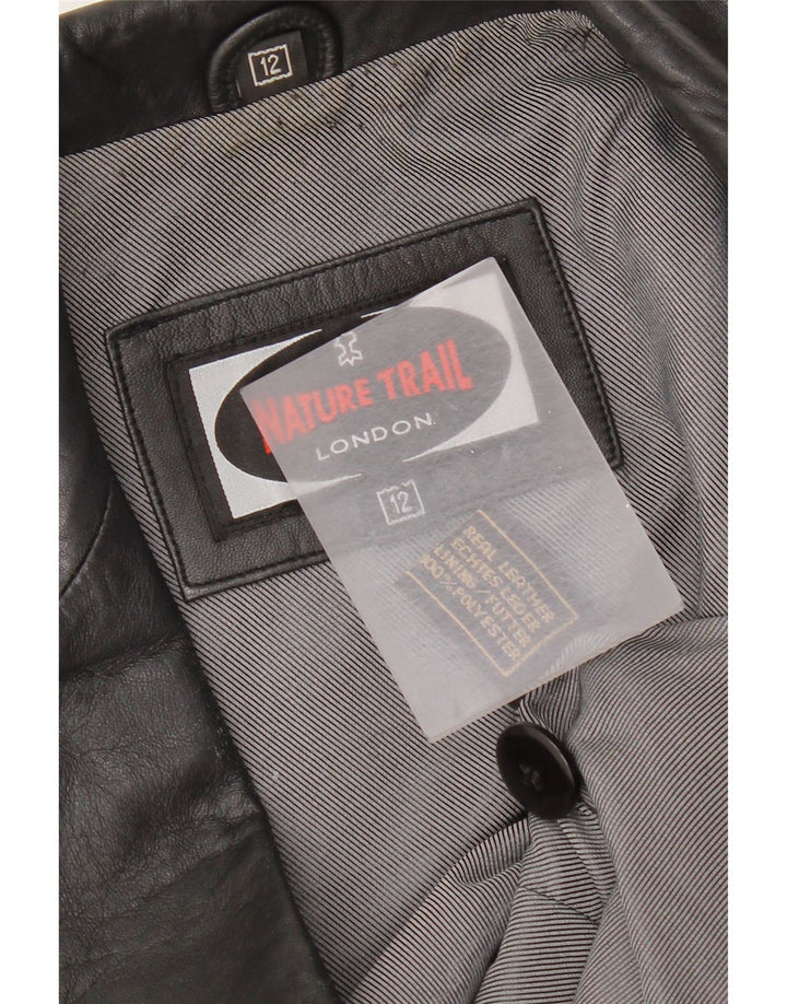 Giacca blazer in pelle da donna vintage a 1 bottone UK 12 pelle nera media