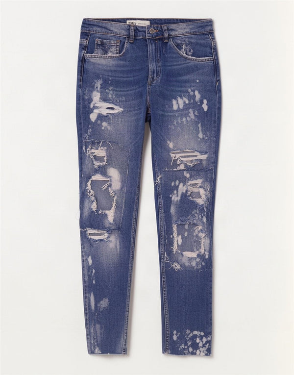 Jeans skinny strappati strappati da uomo Zara EU 40 medio W31 L26 cotone blu