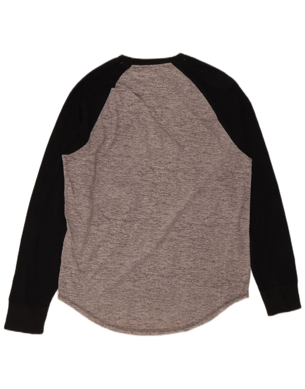 Top grafico da uomo Hollister a maniche lunghe in cotone color block grigio medio