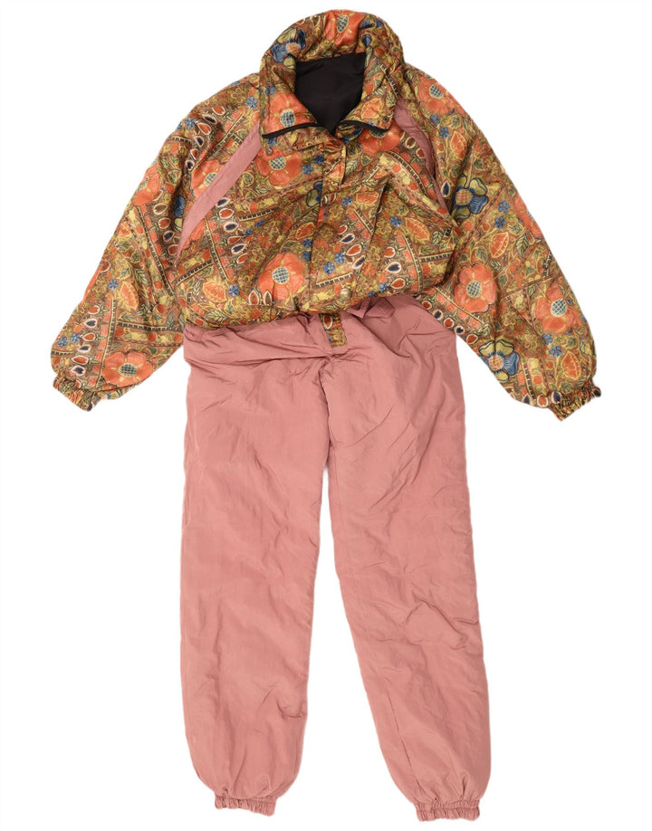 Tuta da sci da donna vintage UK 14 Poliestere floreale rosa medio