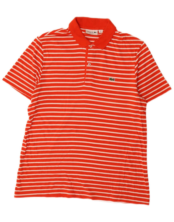 Polo Lacoste da uomo vestibilità regolare taglia 5 grande in cotone a righe arancioni
