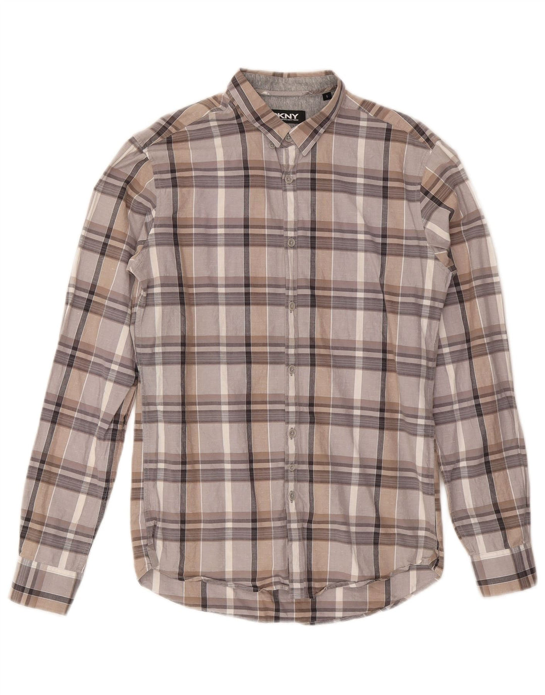Camicia da uomo Dkny piccola in cotone a quadri grigi
