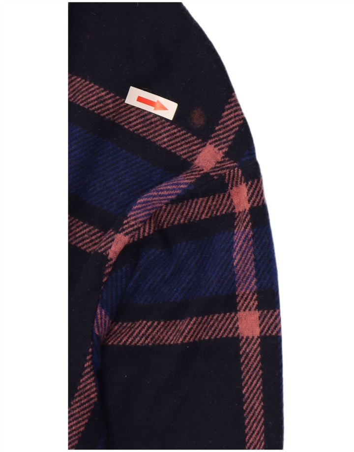 Top corto da donna Marks & Spencer a maniche lunghe UK 16 grande plaid blu navy