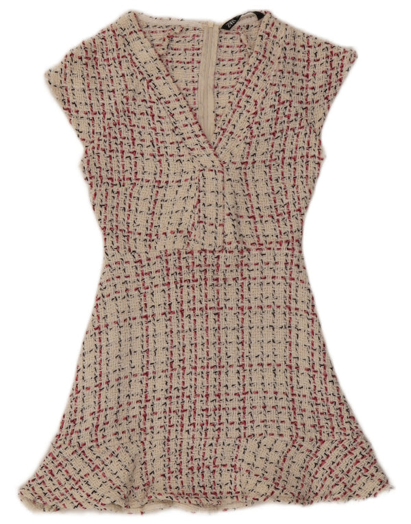 Abito a trapezio da donna Zara UK 8 piccoli quadri beige