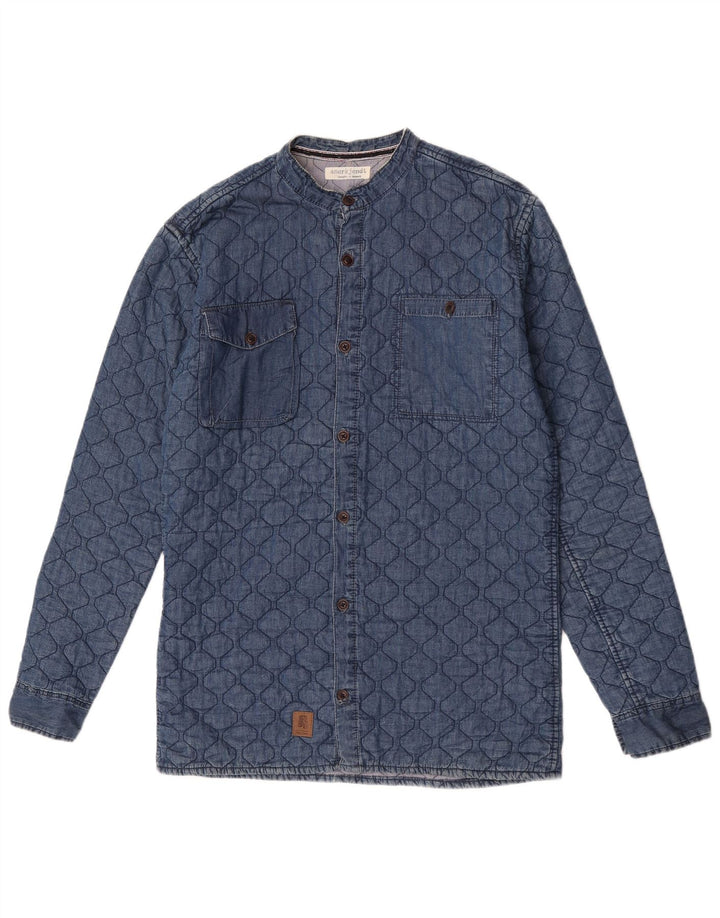 Camicia di jeans trapuntata vintage da uomo in cotone blu medio