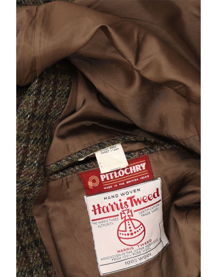 Giacca blazer da uomo a 2 bottoni Harris Tweed UK 38 pied de poule verde medio