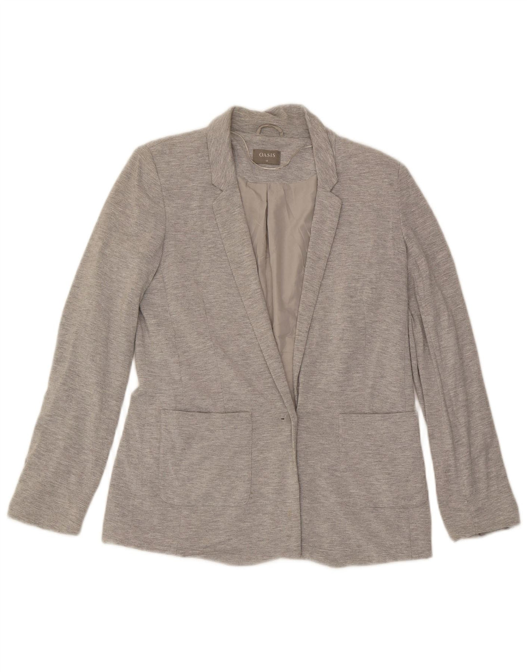 Giacca blazer a 1 bottone da donna Oasis UK 10 piccola viscosa screziata grigia