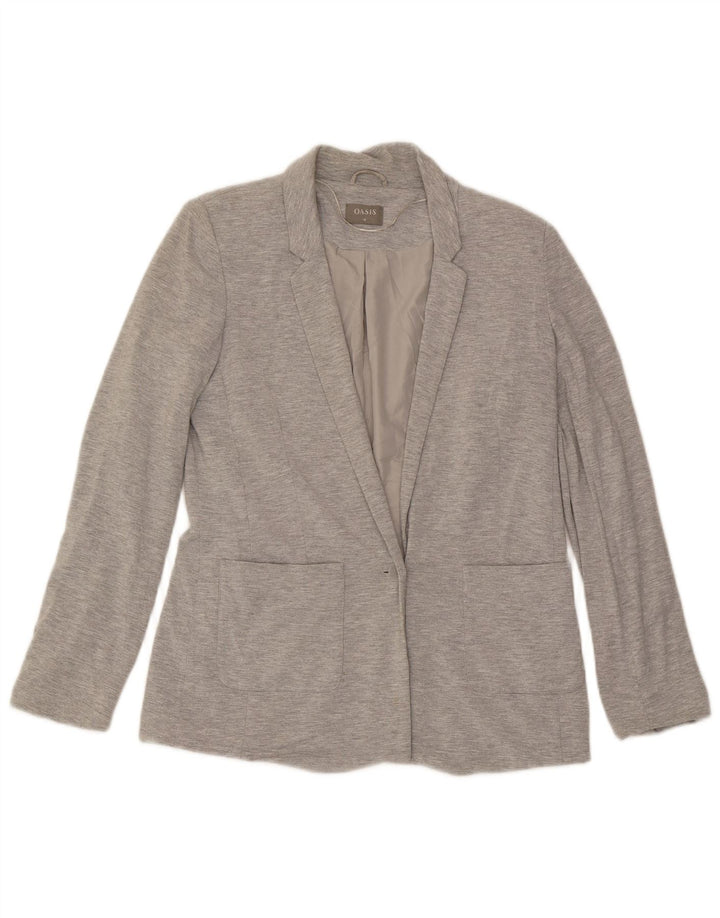 Giacca blazer a 1 bottone da donna Oasis UK 10 piccola viscosa screziata grigia
