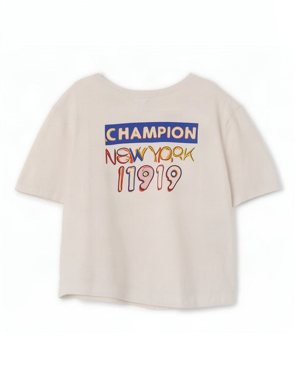 T-shirt grafica corta da donna Champion UK 14 cotone bianco medio