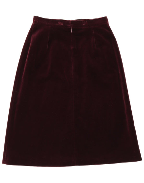 St Michael Womens Velvet A-Line Skirt UK 14 Medium W28 Burgundy Cotton