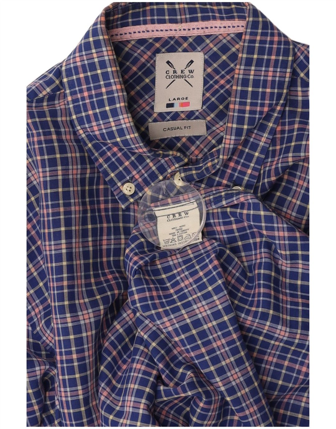 CREW CLOTHING Camicia casual da uomo in cotone a quadri blu grandi