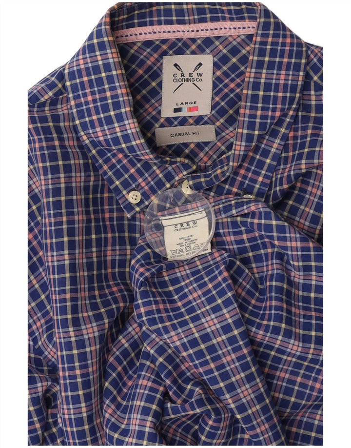 CREW CLOTHING Camicia casual da uomo in cotone a quadri blu grandi