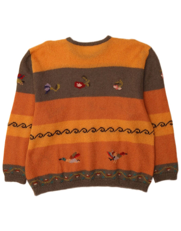 Maglione maglione girocollo da donna vintage UK 18 XL Novità color block arancione