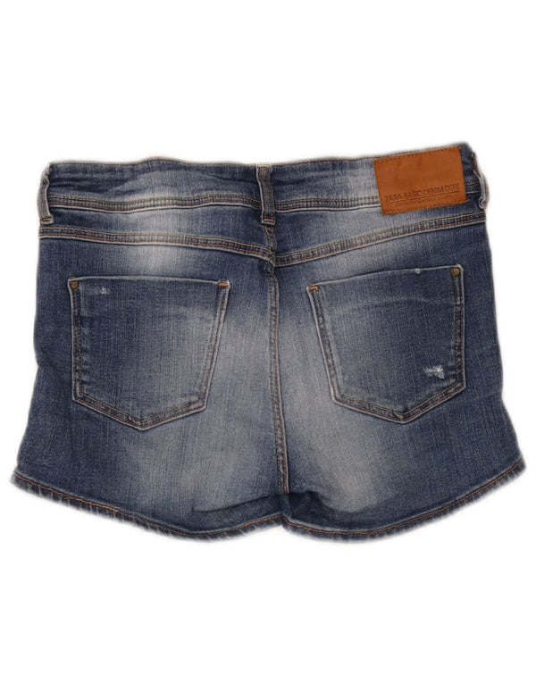 Pantaloncini in denim invecchiato a vita bassa da donna Zara EU 36 XS W26 Blu