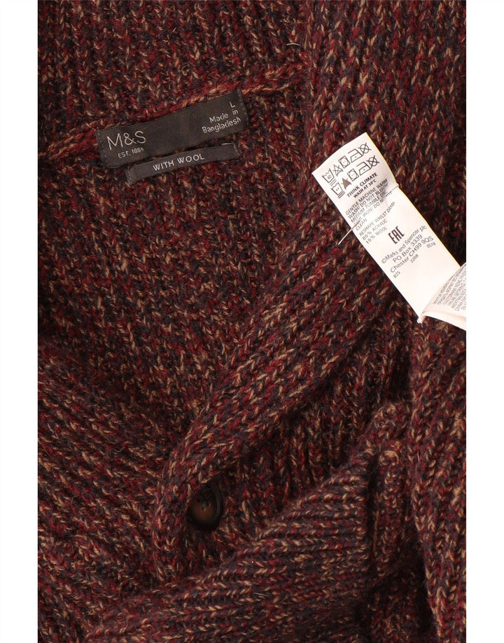 MARKS & SPENCER Maglione cardigan da uomo grande acrilico screziato bordeaux