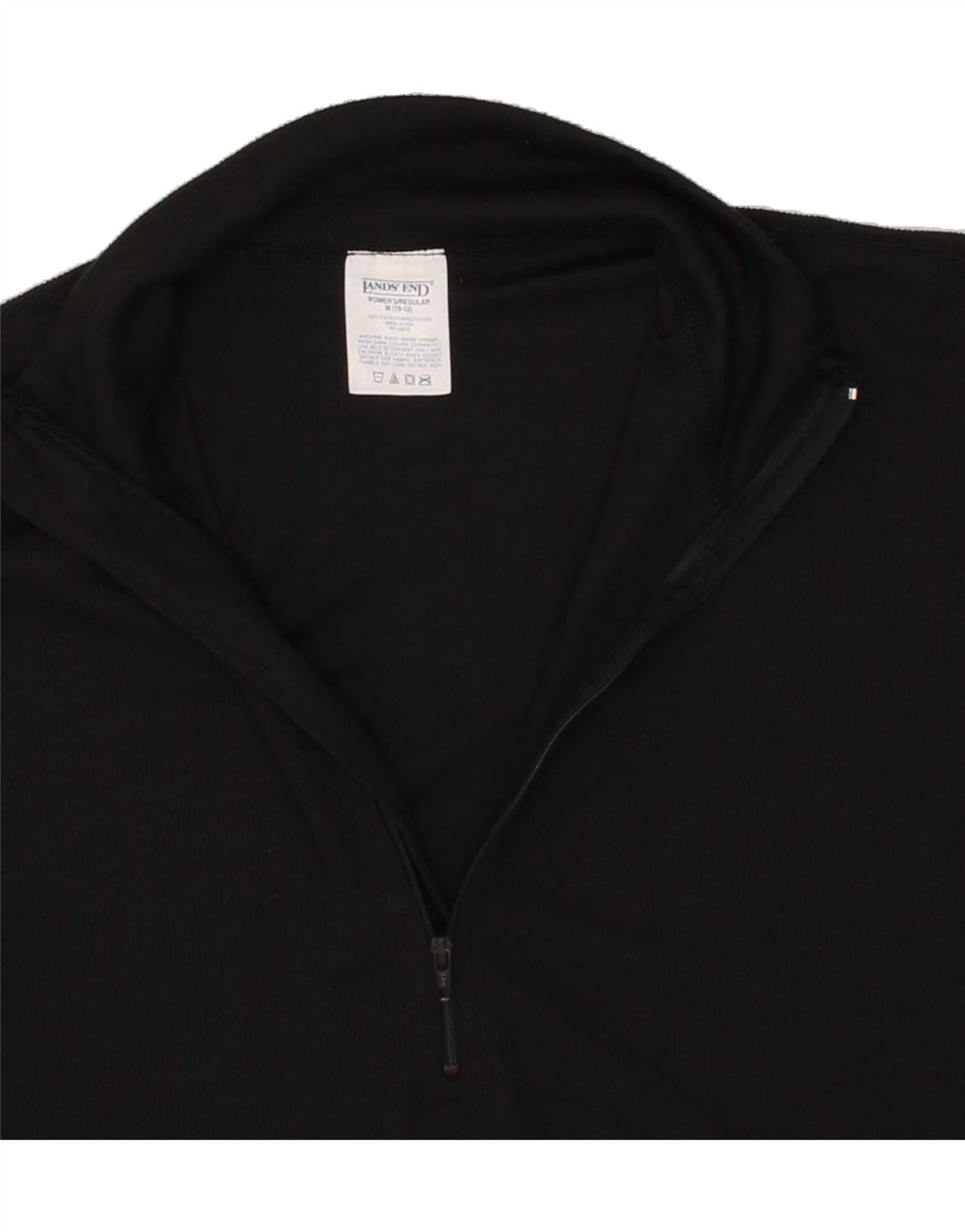 LANDS END Womens Zip Neck Top Long Sleeve UK 10/12 Medium Black Polyester Vintage Lands End and Second-Hand Lands End from Messina Hembry 