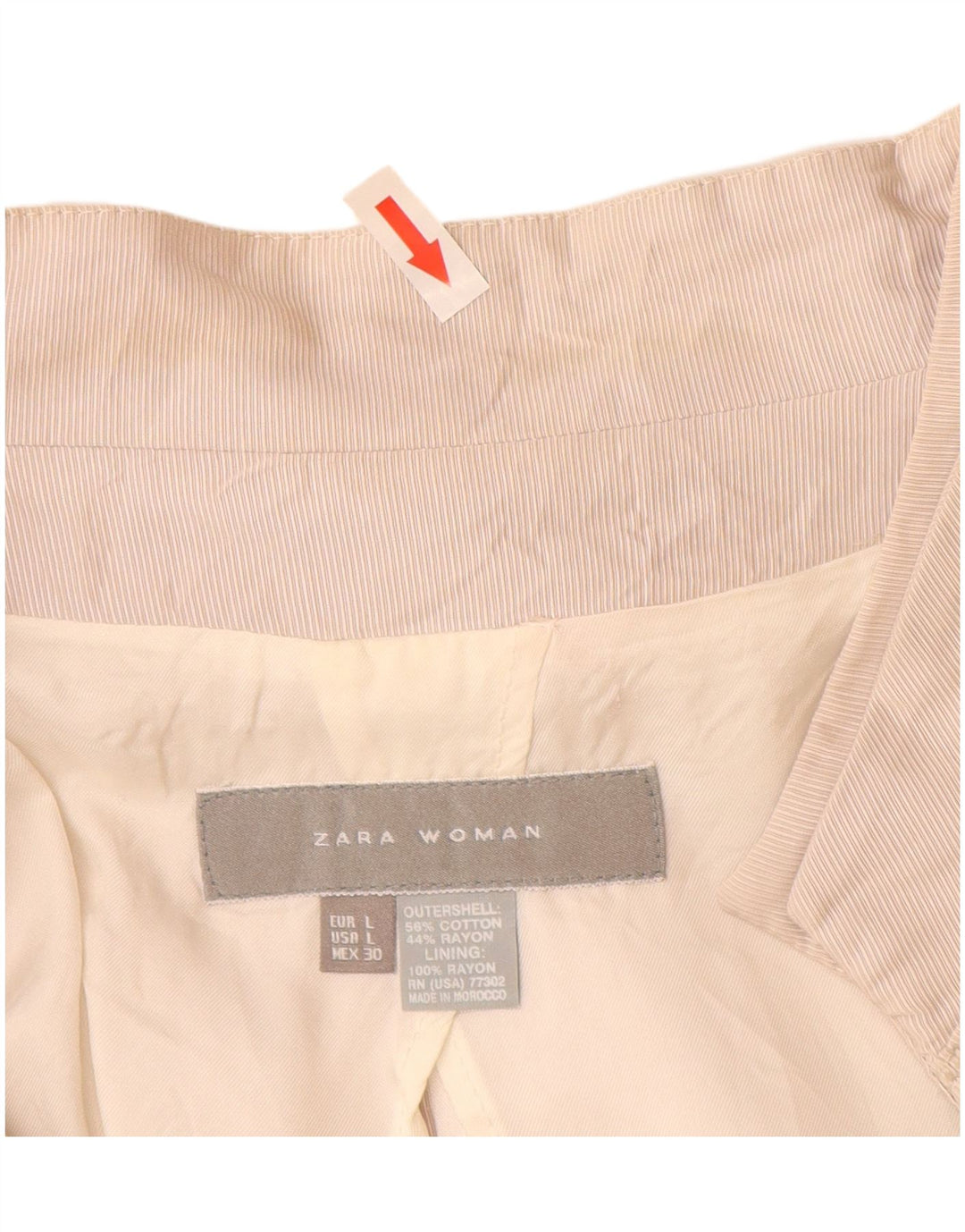 Giacca blazer a maniche corte da donna Zara UK 16 grande cotone gessato beige