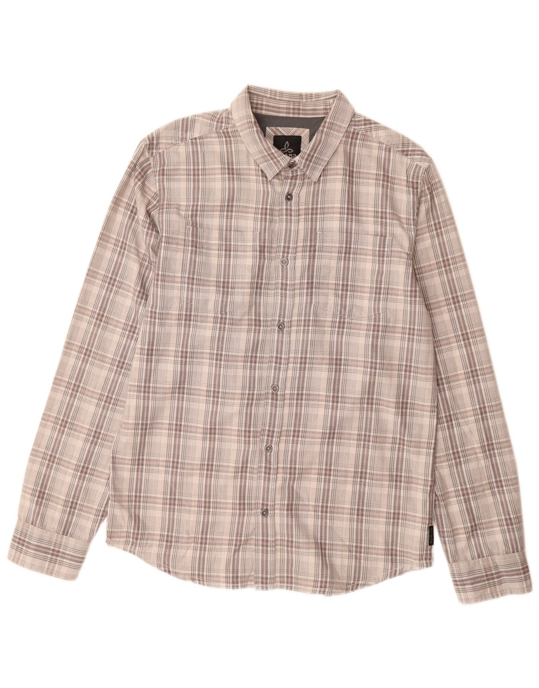 PRANA Camicia da uomo in flanella di cotone a quadri grigio medio