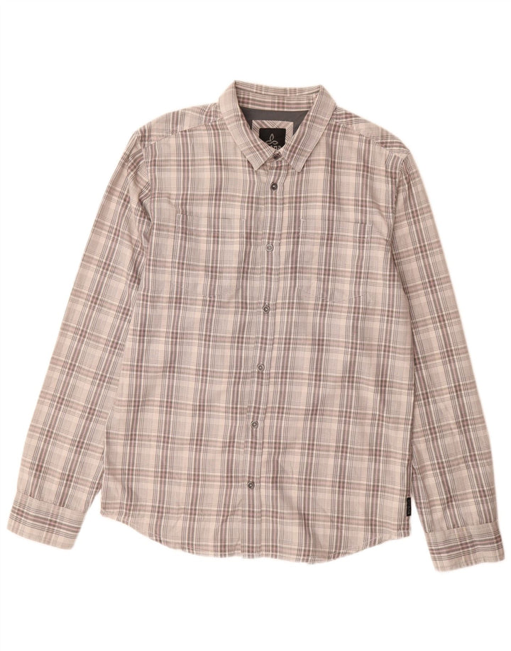 PRANA Camicia da uomo in flanella di cotone a quadri grigio medio