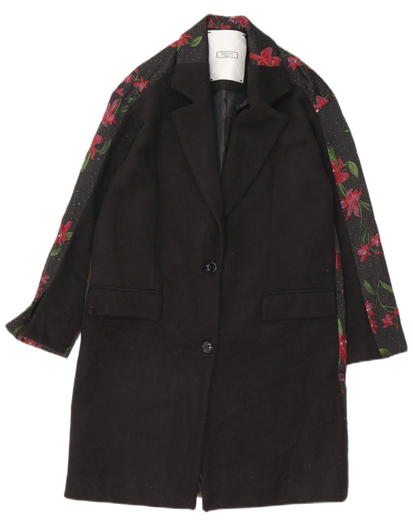 Gretha Milano Womens Oversized Overcoat IT 40 Small Black Floral Polyester