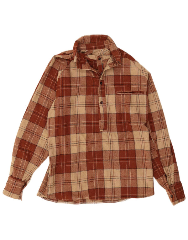 Camicia vintage da uomo in flanella pullover a quadri marrone medio