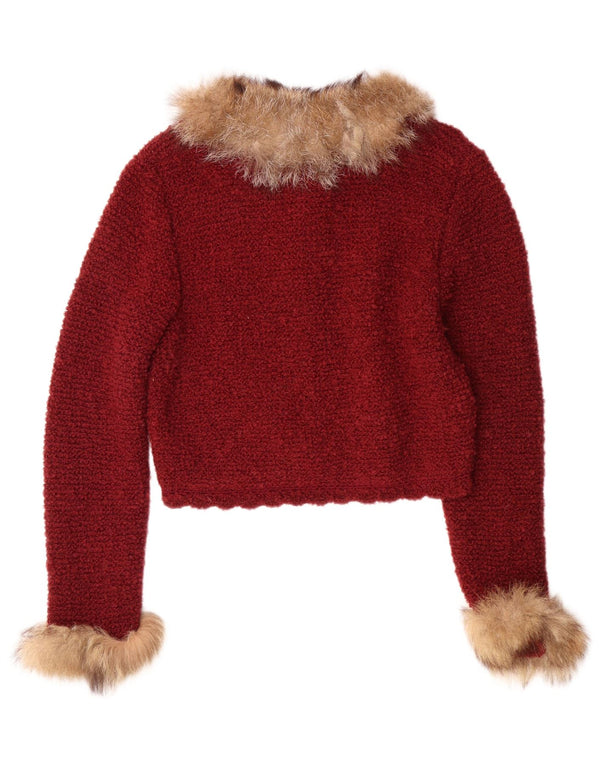 Maglione cardigan corto da donna VINTAGE UK 12 Borgogna medio