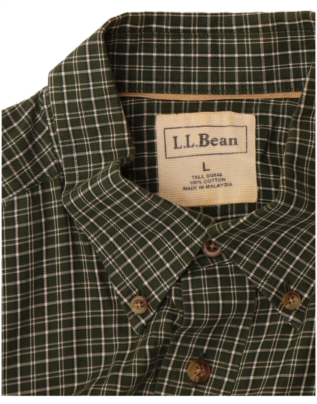 L.L.BEAN Camicia a maniche corte alta da uomo in cotone a quadri kaki grande