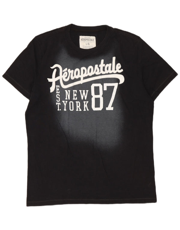 Aeropostale Mens Distressed Graphic T-Shirt Top Large Black Colourblock