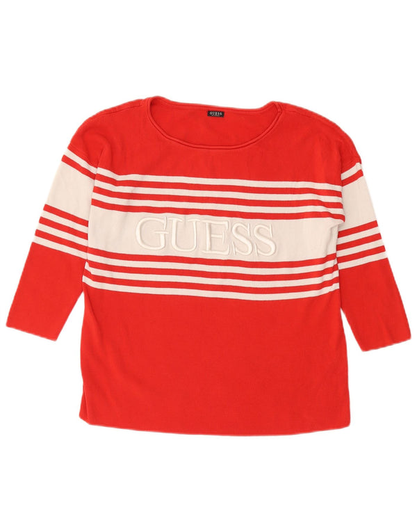 Guess Womens Graphic Oversized Boat Neck Jumper Sweater UK 6 XS Red Striped