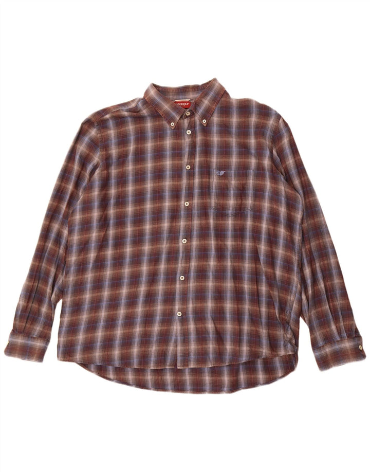 Camicia Carrera da uomo vestibilità regolare in flanella 3XL cotone a quadri marrone