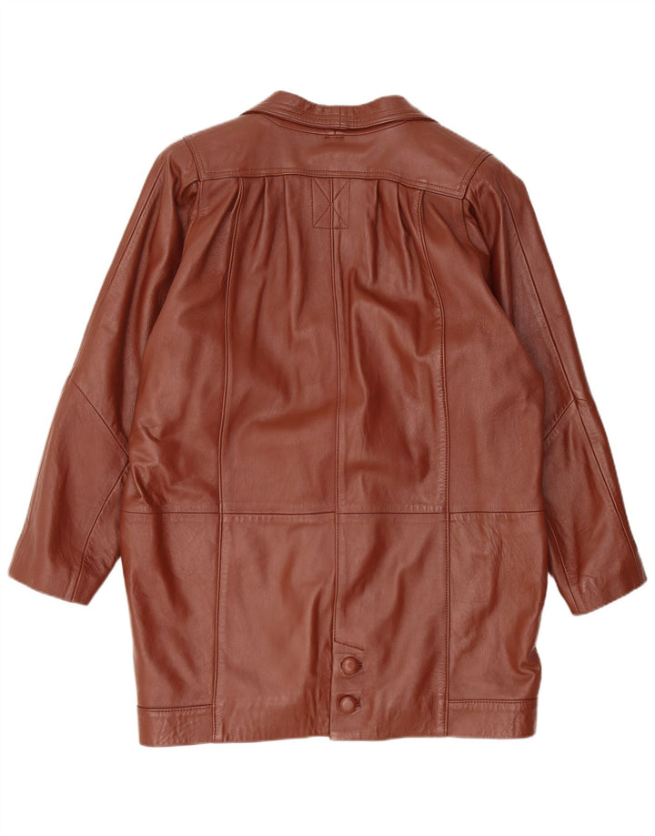 Cappotto in pelle oversize da donna vintage UK 14 Pelle marrone medio
