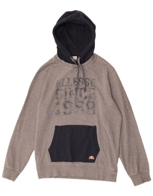 Felpa con cappuccio grafica da uomo Ellesse, grande, cotone color block grigio