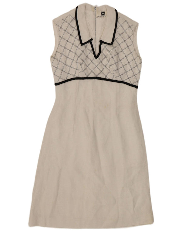 VINTAGE Womens Sleeveless A-Line Dress UK 8 Small White Check