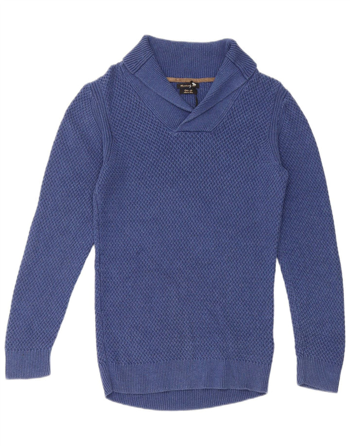 Massimo Dutti Maglione da uomo con collo a scialle piccolo in cotone blu