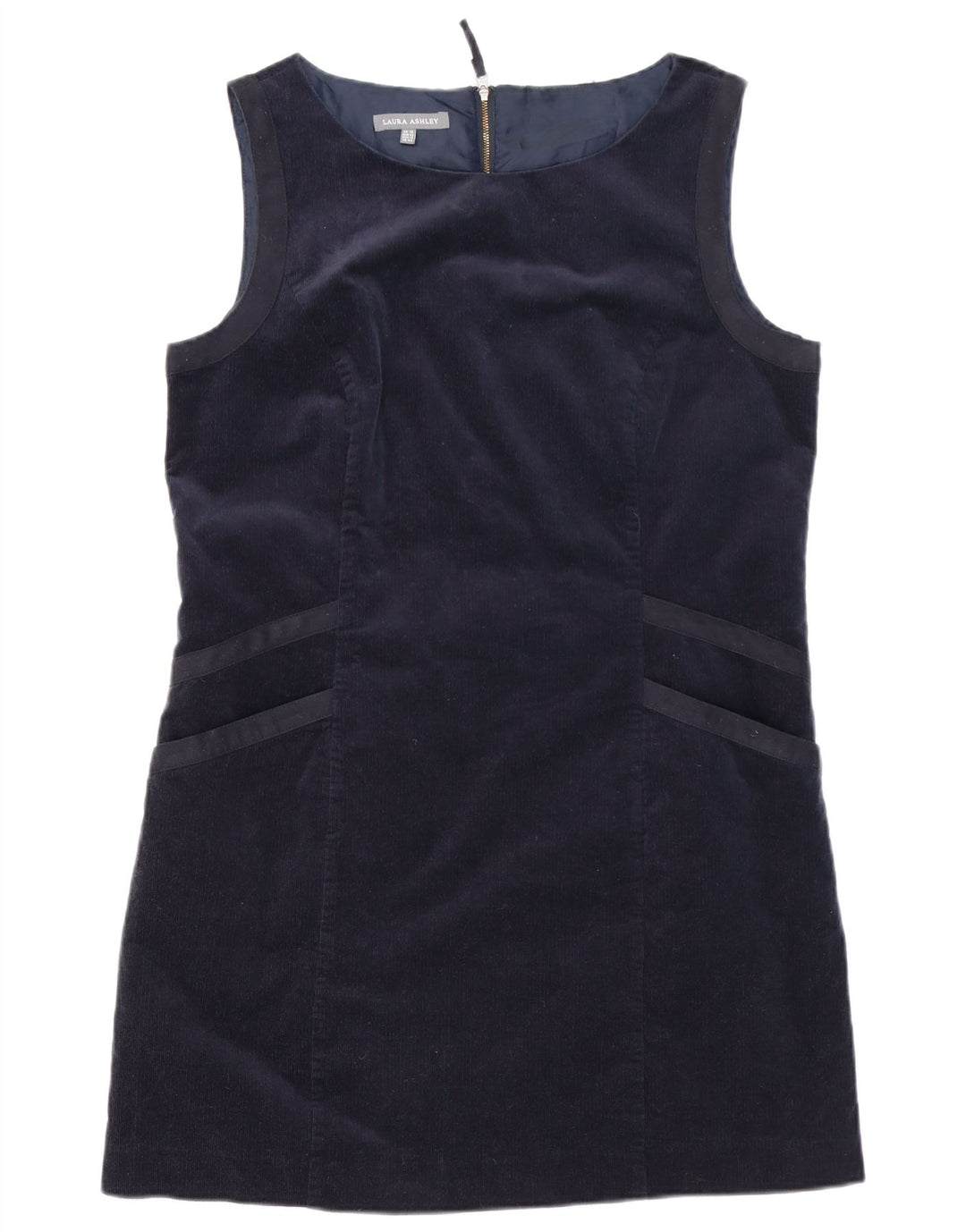 LAURA ASHLEY Abito tubino in velluto a coste da donna UK 16 Large Blu Navy