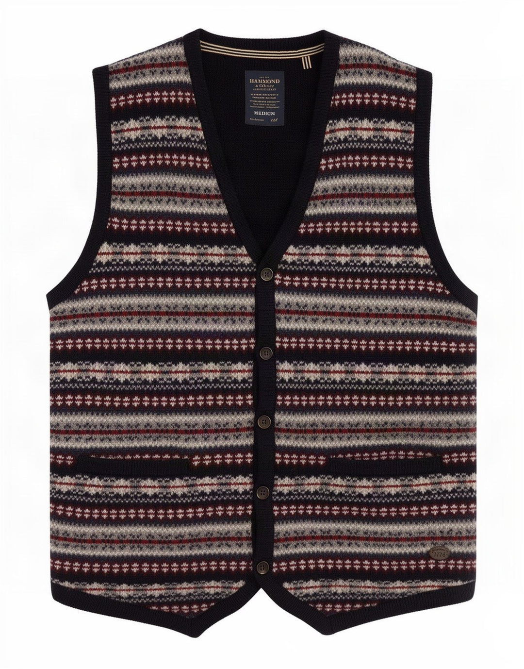 Gilet da uomo in maglia Hammond & Co medio in lana Fair Isle blu navy