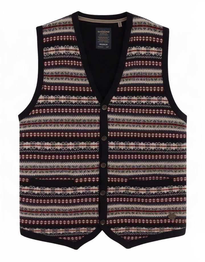 Gilet da uomo in maglia Hammond & Co medio in lana Fair Isle blu navy