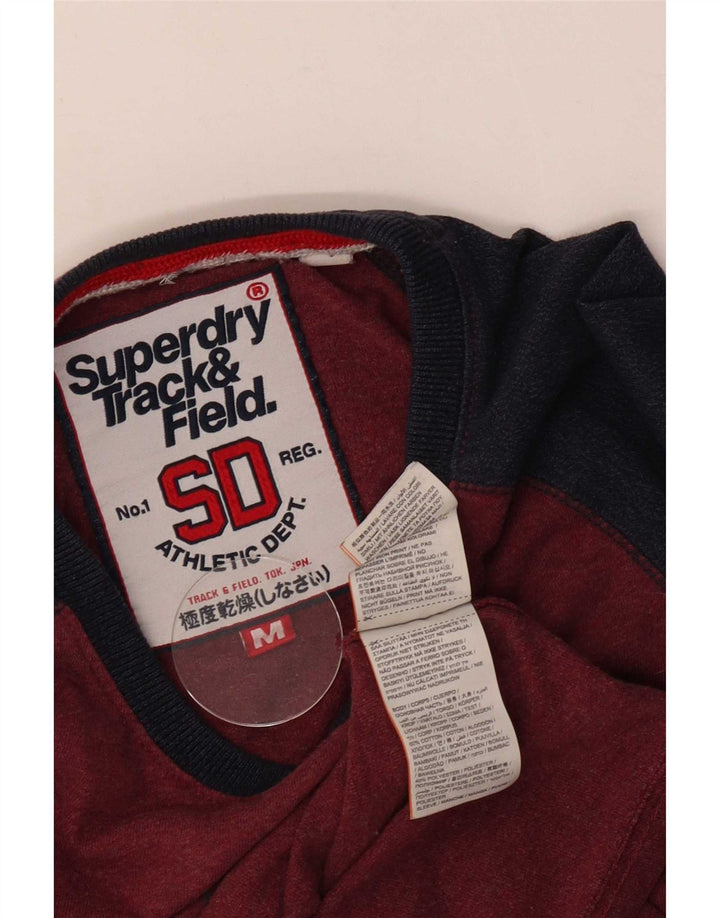 Top grafico da uomo Superdry a maniche lunghe in cotone color block rosso medio