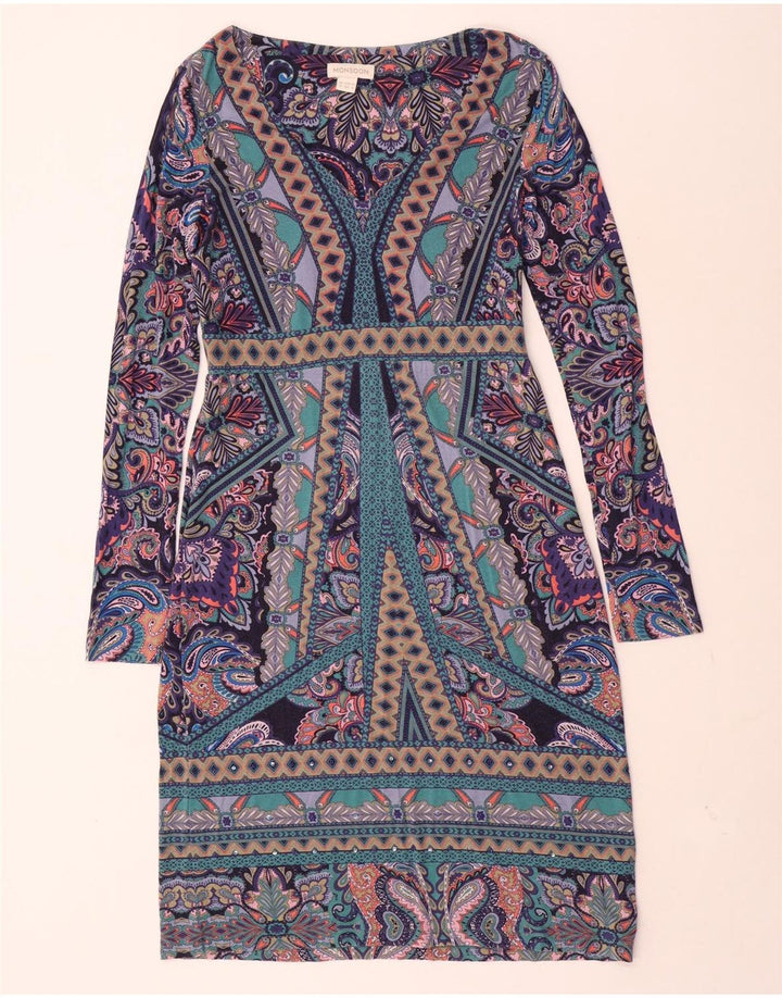 MONSOON Abito a trapezio da donna a maniche lunghe UK 12 Paisley medio multicolore