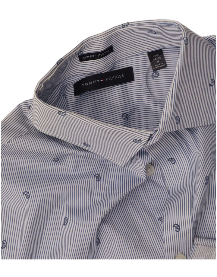 TOMMY HILFIGER Camicia elasticizzata da uomo taglia 15 1/2 gessato blu medio