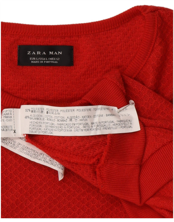 Maglione maglione girocollo da uomo Zara grande poliestere rosso