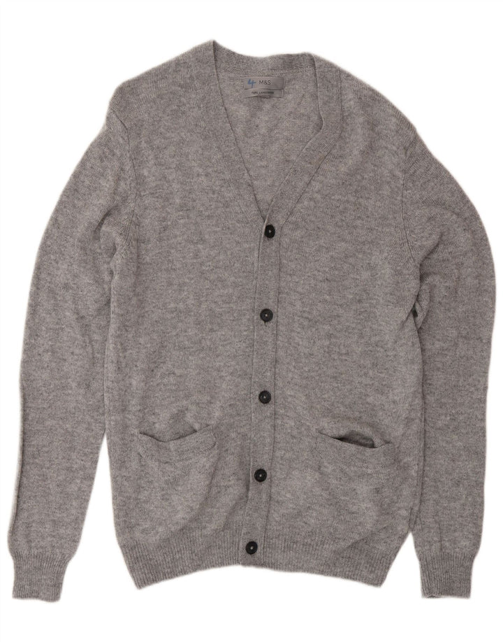 Maglione cardigan da uomo Marks & Spencer piccolo lana d'agnello screziata grigia
