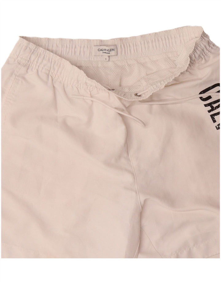 Pantaloncini da bagno grafici da uomo Calvin Klein piccoli in poliestere bianco